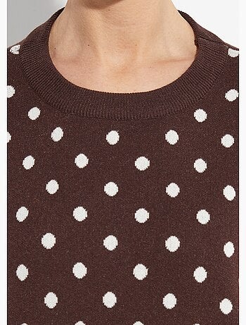 Pull à pois col rond, maille jacquard