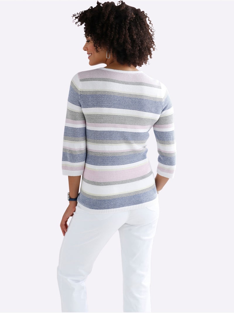 Pull à Rayures 50% Coton - Taille Standard - Moda Vilona Ecru - Kiabi