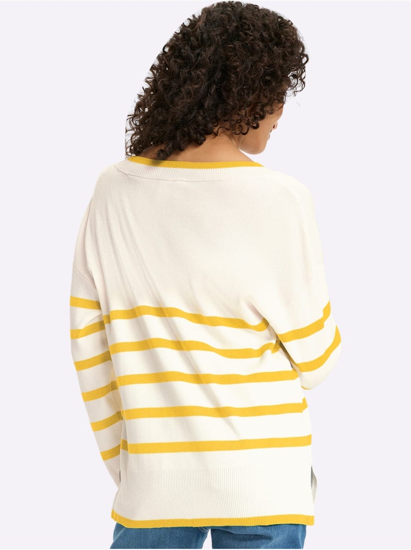 Pull à Rayures 70% Viscose - Taille Standard - Helline Blanc Jaune - Kiabi