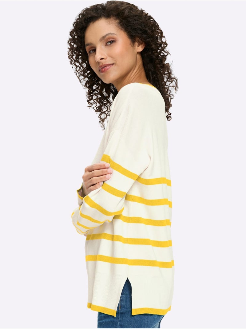 Pull à Rayures 70% Viscose - Taille Standard - Helline Blanc Jaune - Kiabi