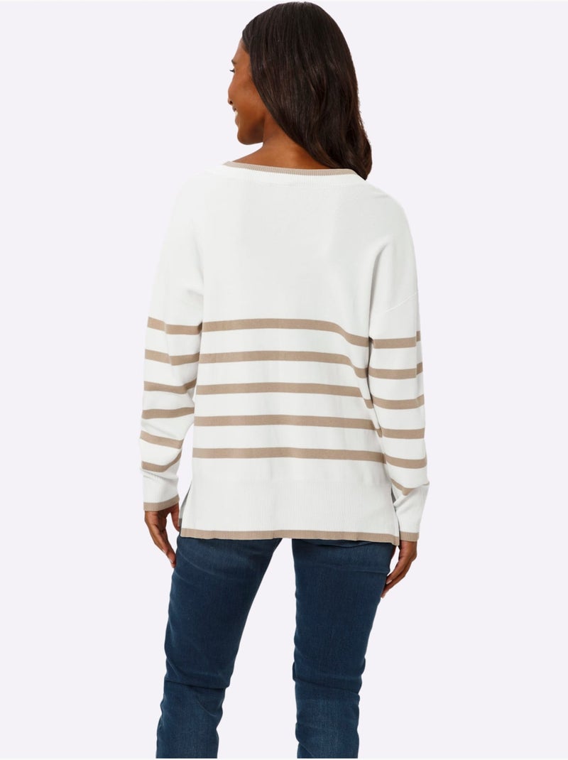 Pull à Rayures 70% Viscose - Taille Standard - Helline Ecru - Kiabi