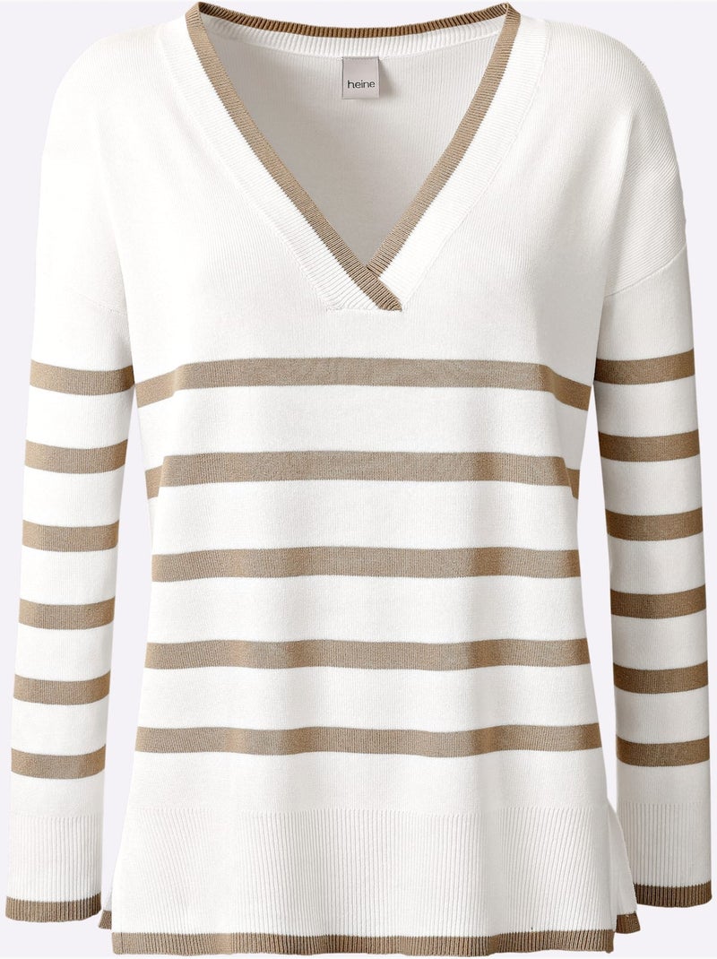 Pull à Rayures 70% Viscose - Taille Standard - Helline Ecru - Kiabi