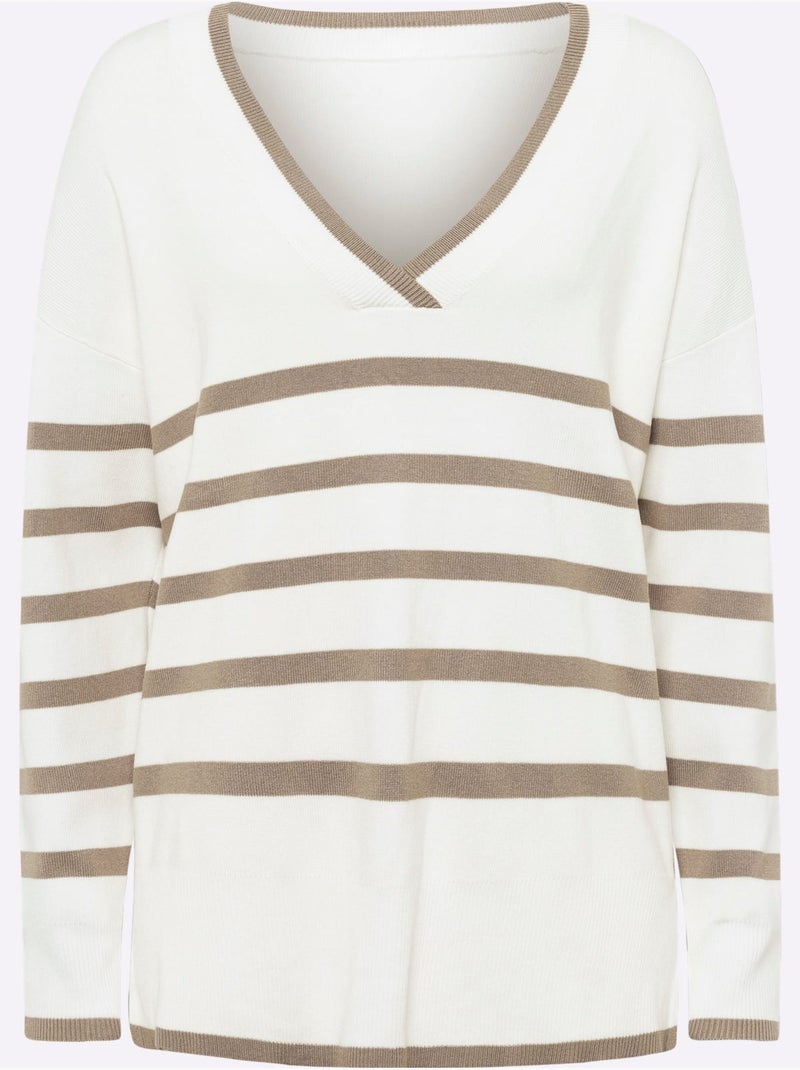 Pull à Rayures 70% Viscose - Taille Standard - Helline Ecru - Kiabi