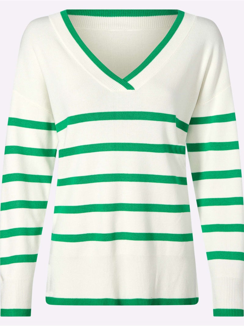 Pull à Rayures 70% Viscose - Taille Standard - Helline Vert - Kiabi