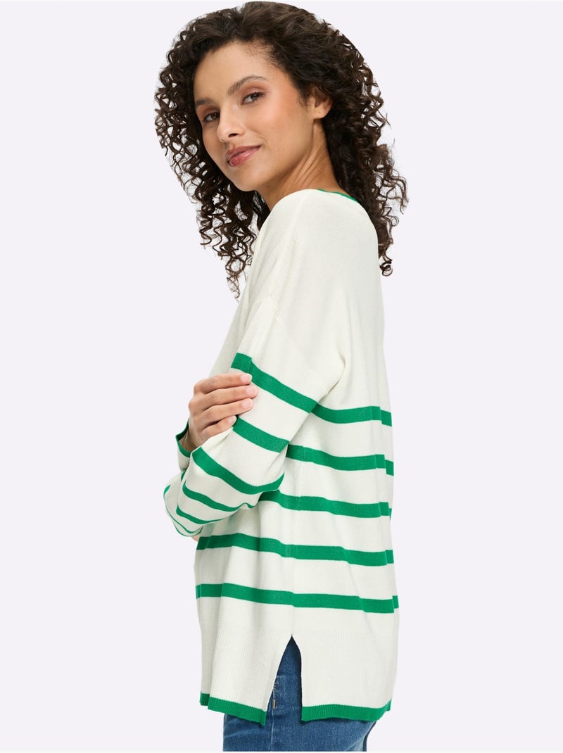 Pull à Rayures 70% Viscose - Taille Standard - Helline Vert - Kiabi