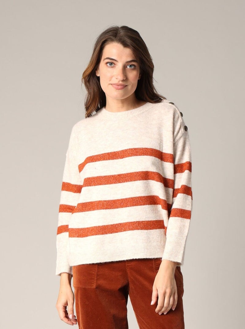 Pull à rayures avec boutons décoratifs 'Deeluxe' Orange clémentine - Kiabi