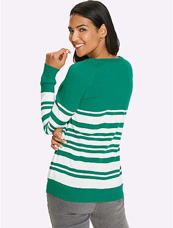 Pull à rayures avec manches raglan et boutons décoratifs - Taille standard - Moda Vilona