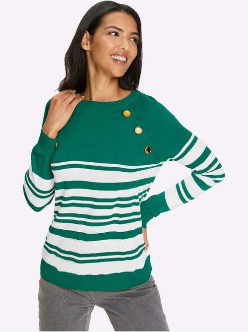 Pull à rayures avec manches raglan et boutons décoratifs - Taille standard - Moda Vilona - Kiabi Pull à rayures avec manches raglan et boutons décoratifs - Taille standard - Moda Vilona - Kiabi