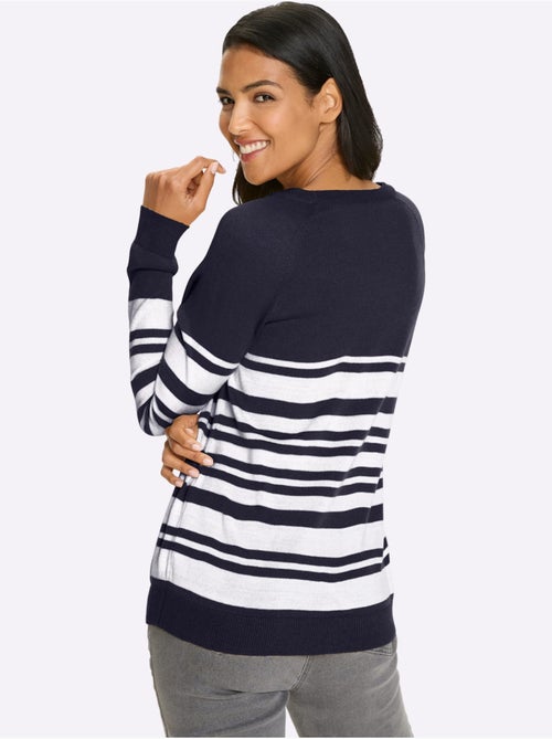 Pull à rayures avec manches raglan et boutons décoratifs - Taille standard - Moda Vilona - Kiabi