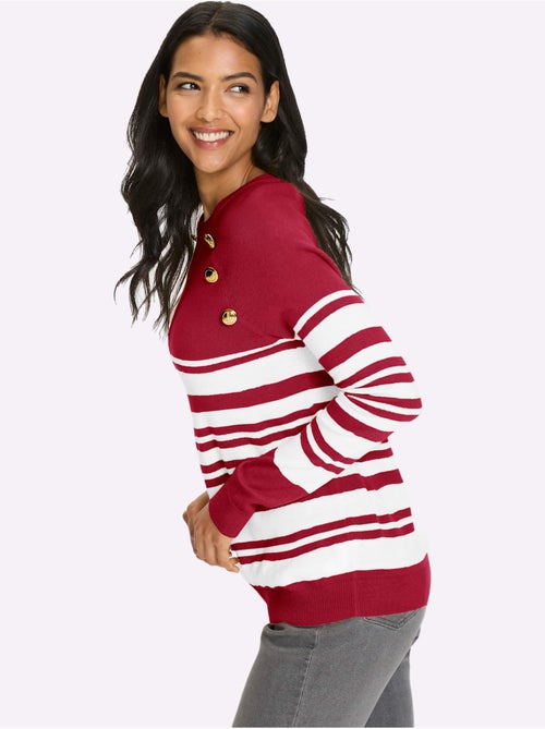 Pull à rayures avec manches raglan et boutons dorés decoratifs - Taille standard - Moda Vilona - Kiabi Pull à rayures avec manches raglan et boutons dorés decoratifs - Taille standard - Moda Vilona - Kiabi