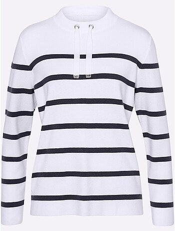 Pull à Rayures Col Montant à Coulisse - Taille Standard - Helline