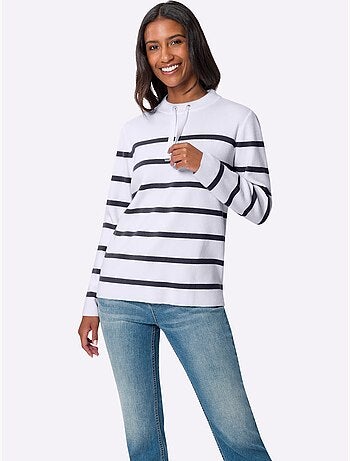 Pull à Rayures Col Montant à Coulisse - Taille Standard - Helline