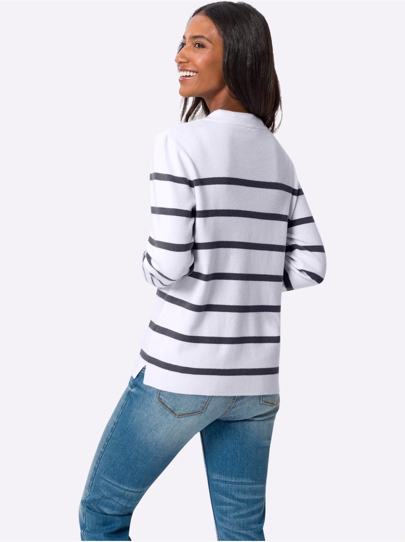 Pull à Rayures Col Montant à Coulisse - Taille Standard - Helline Bleu Blanc - Kiabi