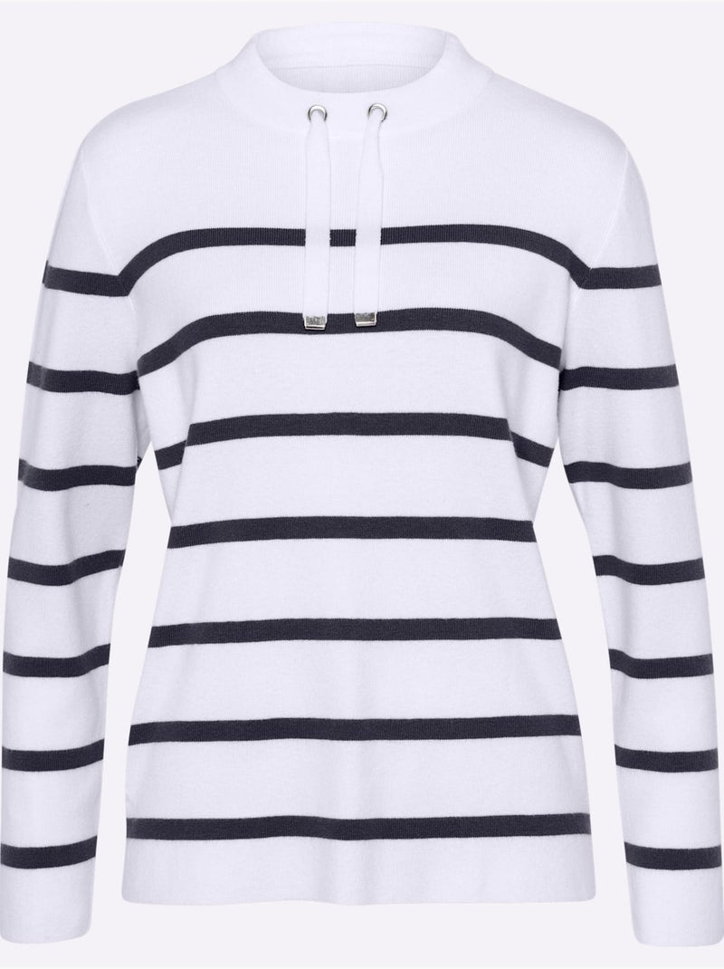 Pull à Rayures Col Montant à Coulisse - Taille Standard - Helline Bleu Blanc - Kiabi