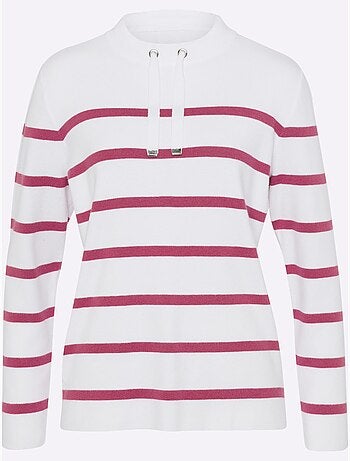 Pull à Rayures Col Montant à Coulisse - Taille Standard - Helline