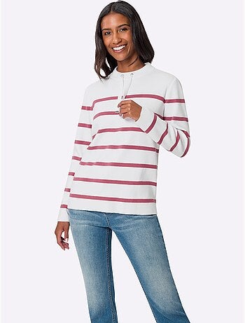 Pull à Rayures Col Montant à Coulisse - Taille Standard - Helline