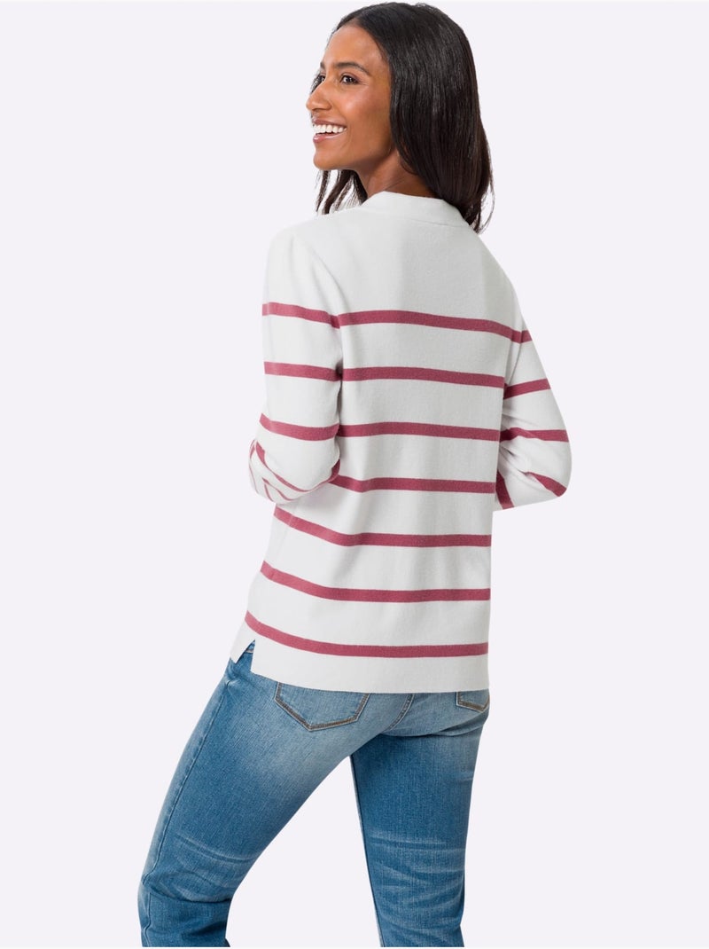 Pull à Rayures Col Montant à Coulisse - Taille Standard - Helline Bruyère/Menthe - Kiabi