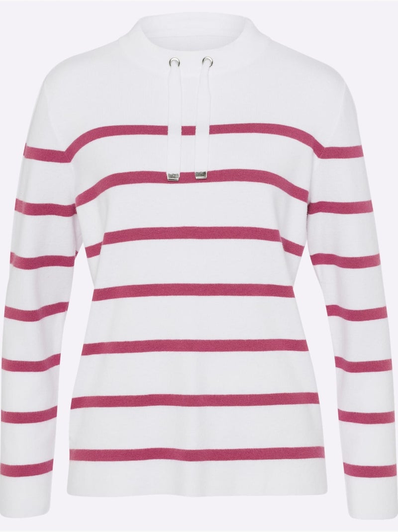 Pull à Rayures Col Montant à Coulisse - Taille Standard - Helline Bruyère/Menthe - Kiabi