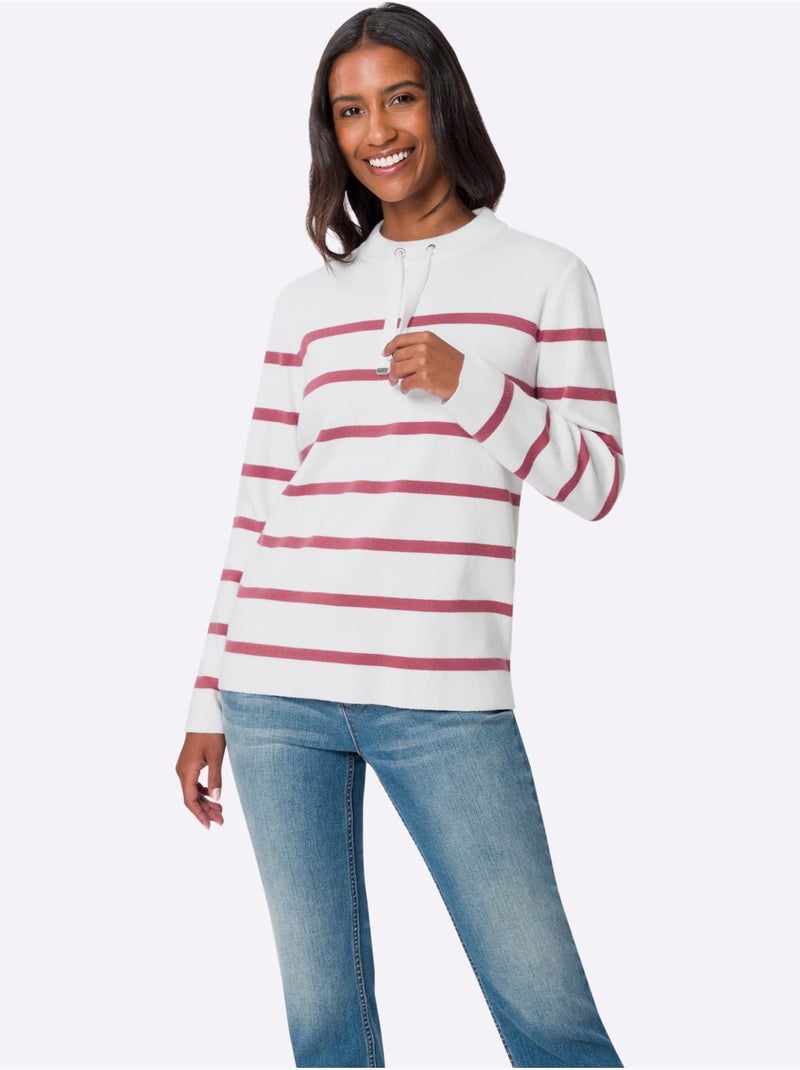 Pull à Rayures Col Montant à Coulisse - Taille Standard - Helline Bruyère/Menthe - Kiabi