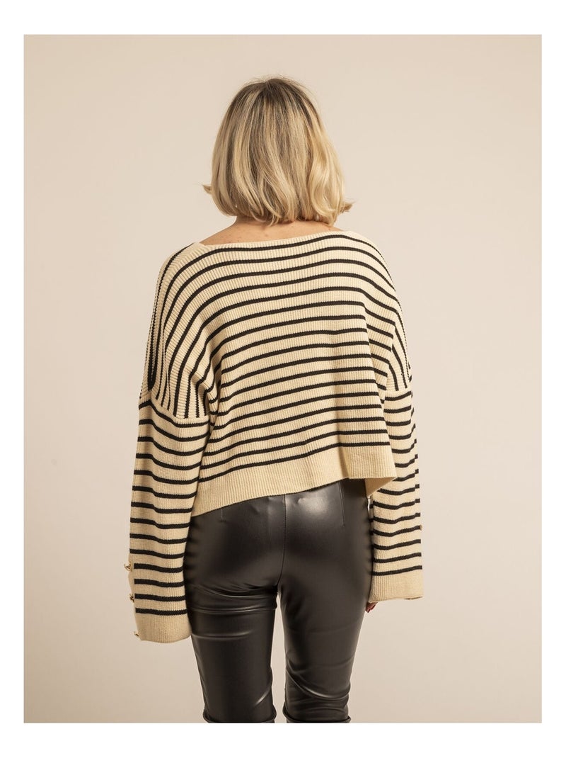 Pull à rayures col V KAPUCINE Ecru - Kiabi