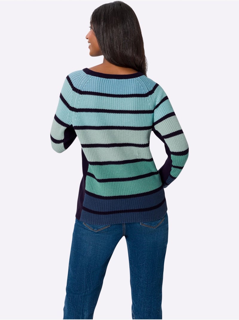 Pull à Rayures Dégradé De Couleurs Mode - Taille Standard - Helline Bleu Vert - Kiabi