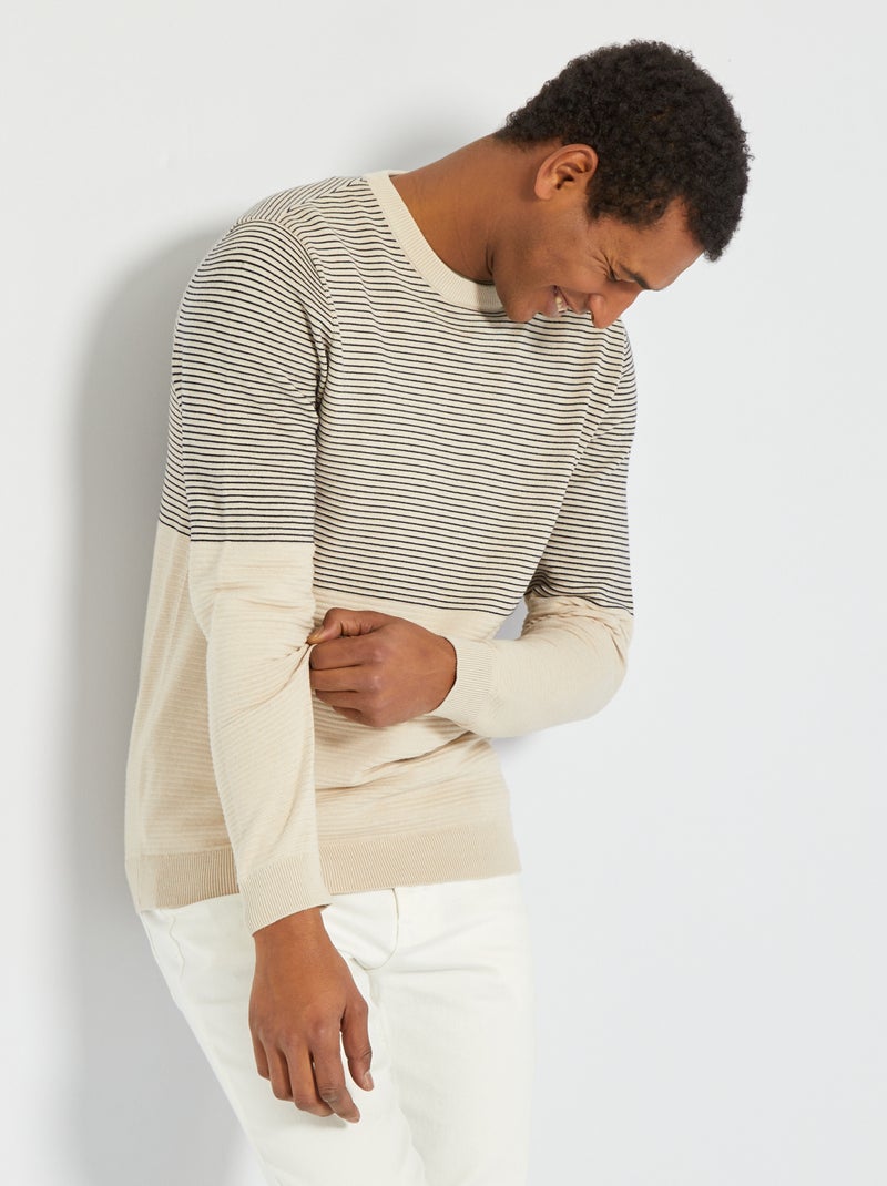Pull à rayures écru rayé - Kiabi