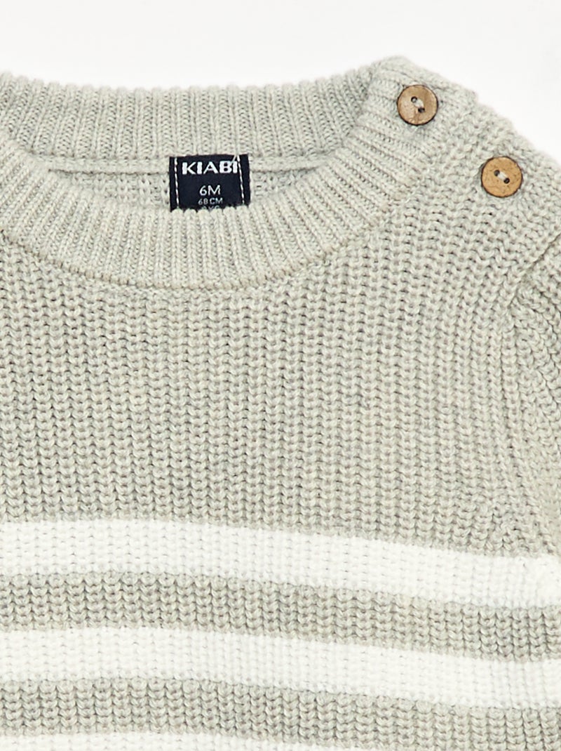 Pull à rayures en coton Gris - Kiabi