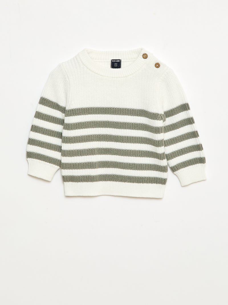 Pull à rayures en coton Vert - Kiabi