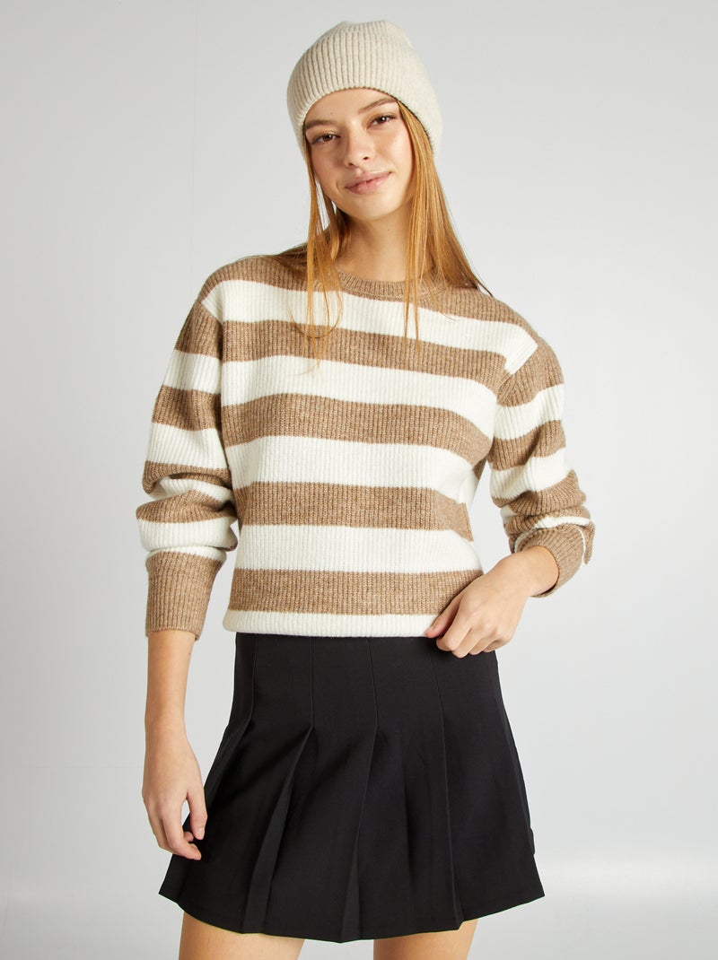 Pull à rayures en laine mélangée Beige - Kiabi