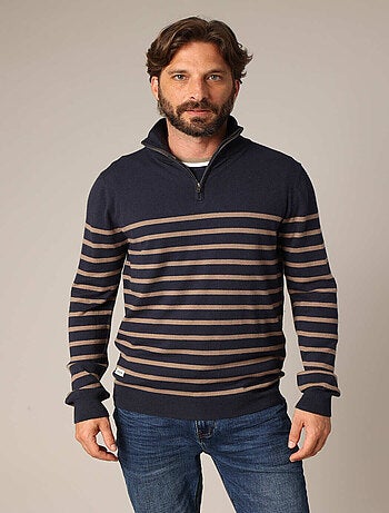 Pull à rayures et col montant zippé 'Deeluxe'