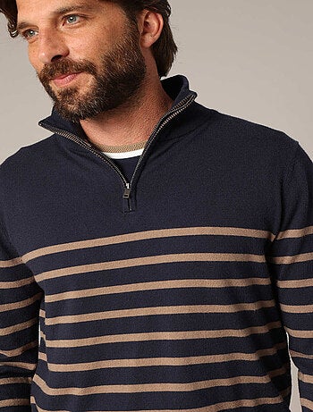 Pull à rayures et col montant zippé 'Deeluxe'