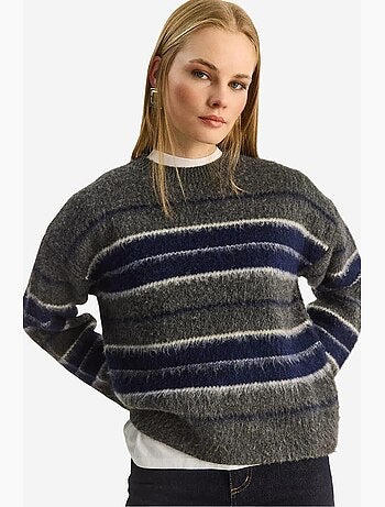 Pull à rayures et col rond en maille lucci