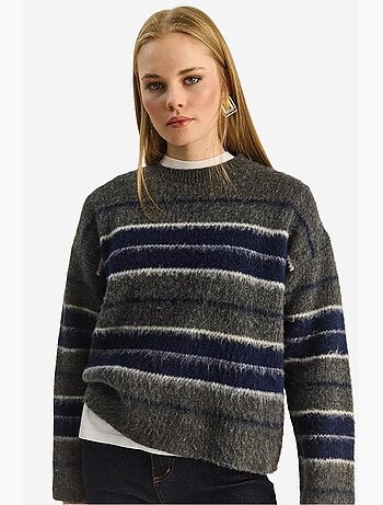 Pull à rayures et col rond en maille lucci