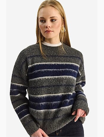 Pull à rayures et col rond en maille lucci