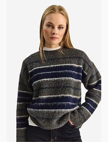 Pull à rayures et col rond en maille lucci