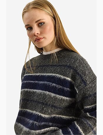 Pull à rayures et col rond en maille lucci