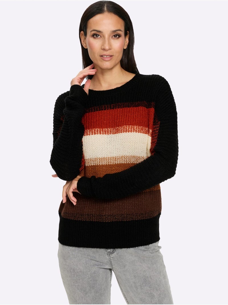Pull à rayures grosses mailles tendance - taille standard - helline Noir Jaune - Kiabi