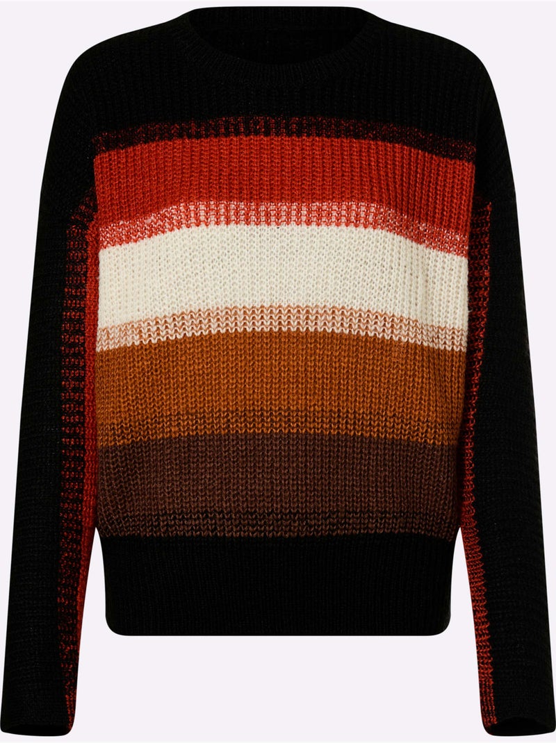 Pull à rayures grosses mailles tendance - taille standard - helline Noir Jaune - Kiabi