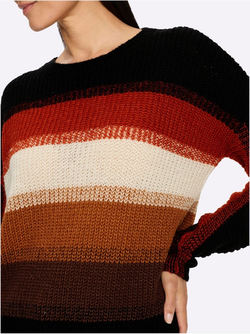 Pull à rayures grosses mailles tendance - taille standard - helline Noir Jaune - Kiabi