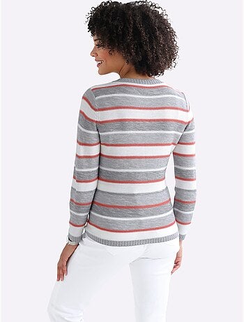 Pull à Rayures Maille Perlée Attrayante - Taille Standard - Moda Vilona