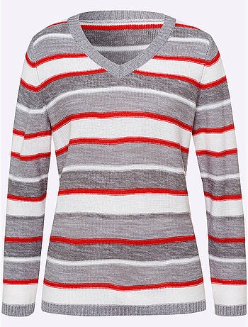 Pull à Rayures Maille Perlée Attrayante - Taille Standard - Moda Vilona