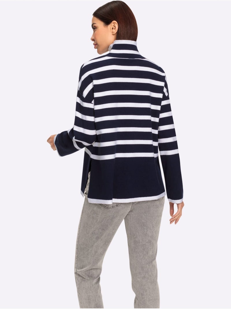Pull à Rayures Motif à Rayures Mode - Taille Standard - Helline Ecru/Marine - Kiabi