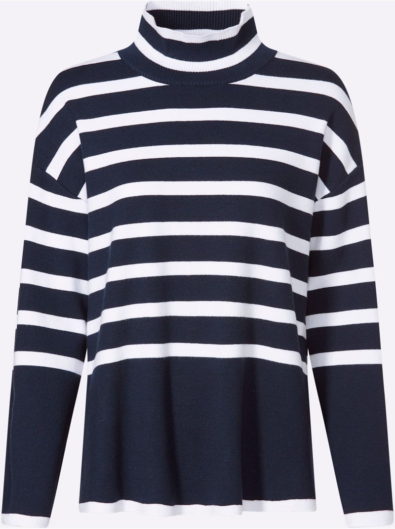 Pull à Rayures Motif à Rayures Mode - Taille Standard - Helline Ecru/Marine - Kiabi