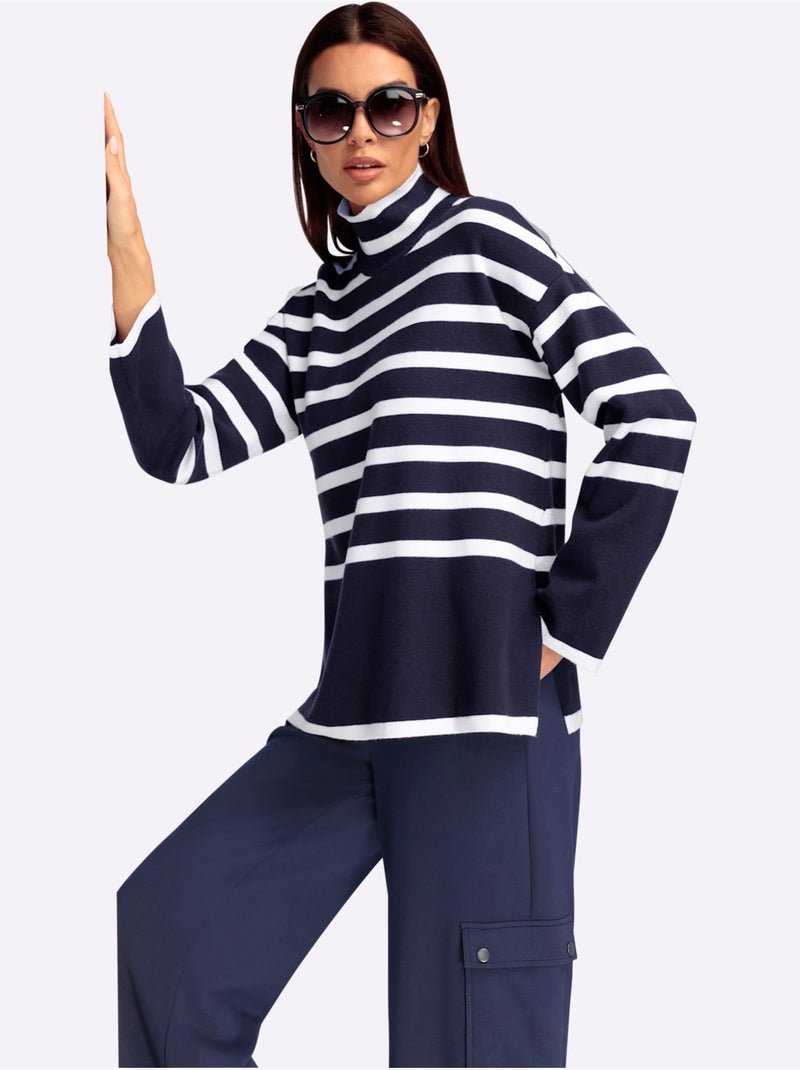 Pull à Rayures Motif à Rayures Mode - Taille Standard - Helline Ecru/Marine - Kiabi