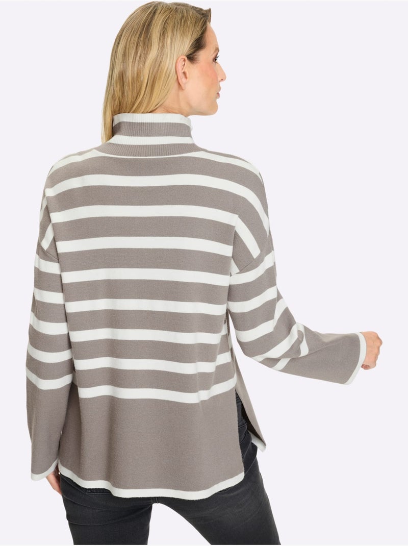 Pull à Rayures Motif à Rayures Mode - Taille Standard - Helline Gris Ecru - Kiabi