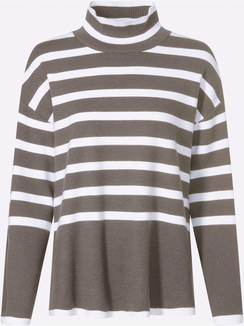 Pull à Rayures Motif à Rayures Mode - Taille Standard - Helline Gris Ecru - Kiabi