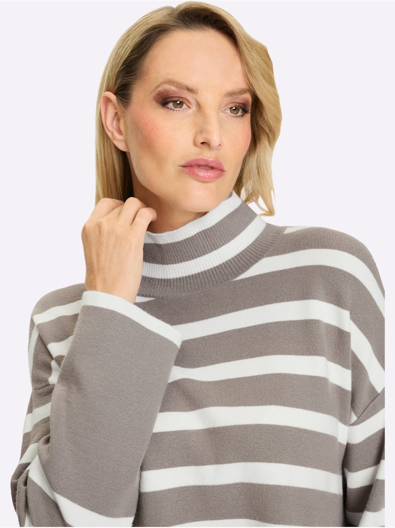 Pull à Rayures Motif à Rayures Mode - Taille Standard - Helline Gris Ecru - Kiabi