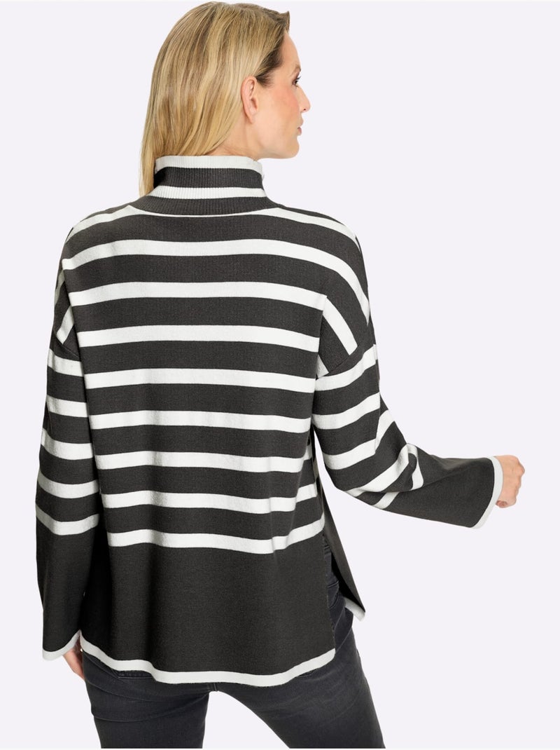 Pull à Rayures Motif à Rayures Mode - Taille Standard - Helline Noir Ecru - Kiabi