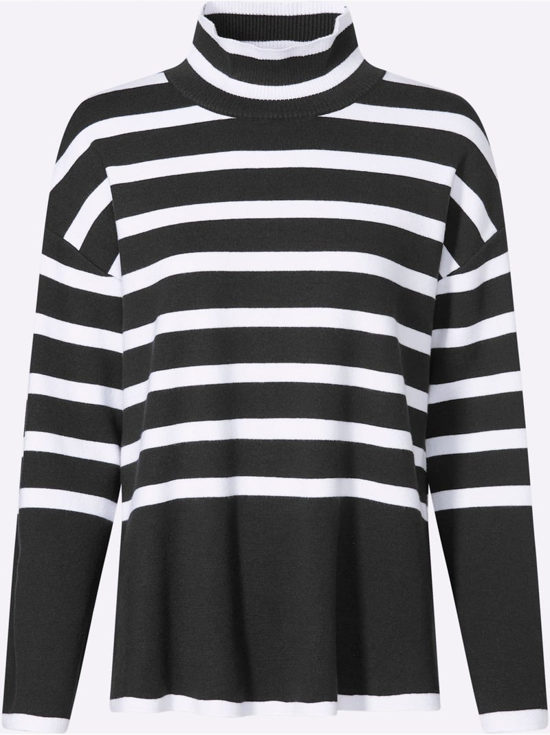 Pull à Rayures Motif à Rayures Mode - Taille Standard - Helline Noir Ecru - Kiabi