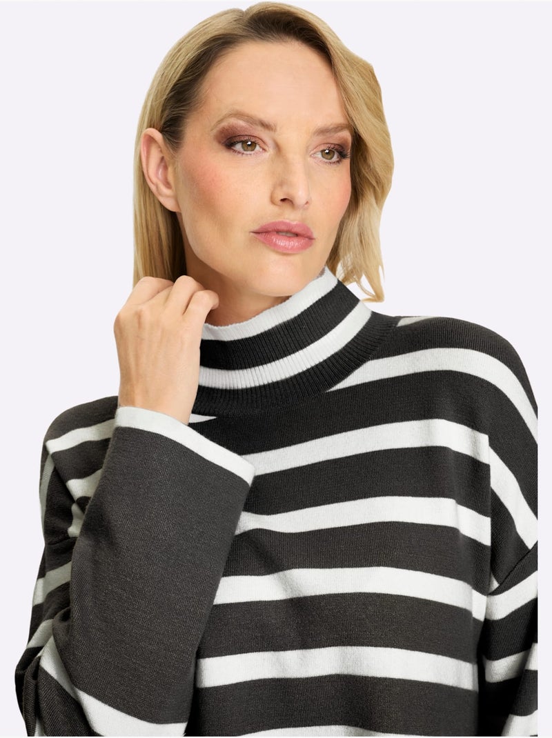 Pull à Rayures Motif à Rayures Mode - Taille Standard - Helline Noir Ecru - Kiabi